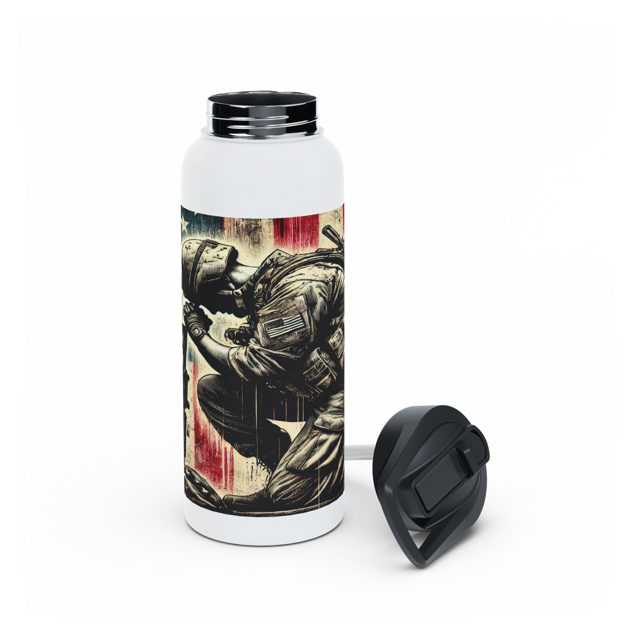 Patriotic Stainless Steel Water Bottle | Military Tribute