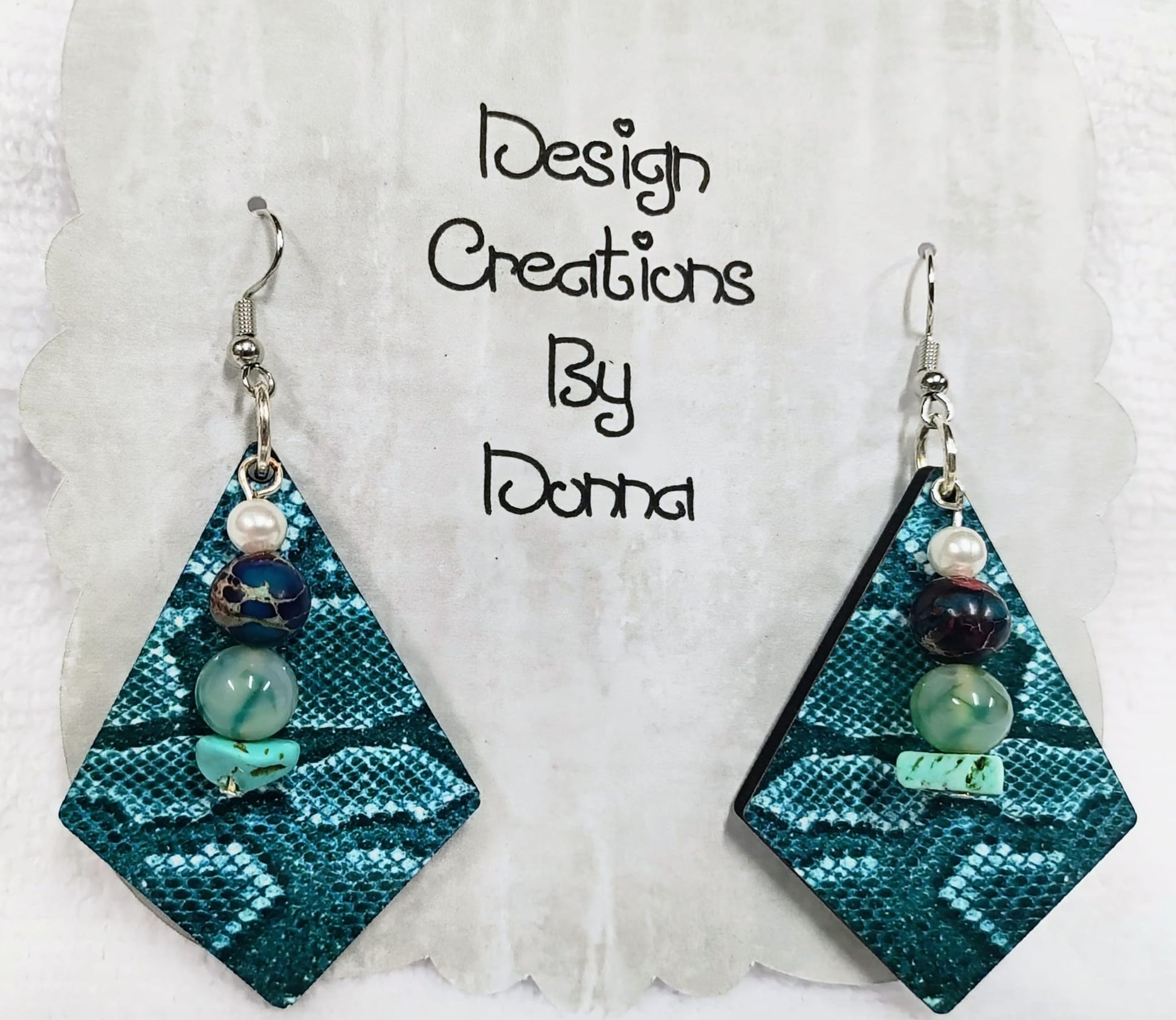 Teal Texture & Bead Earrings - Imagination Print