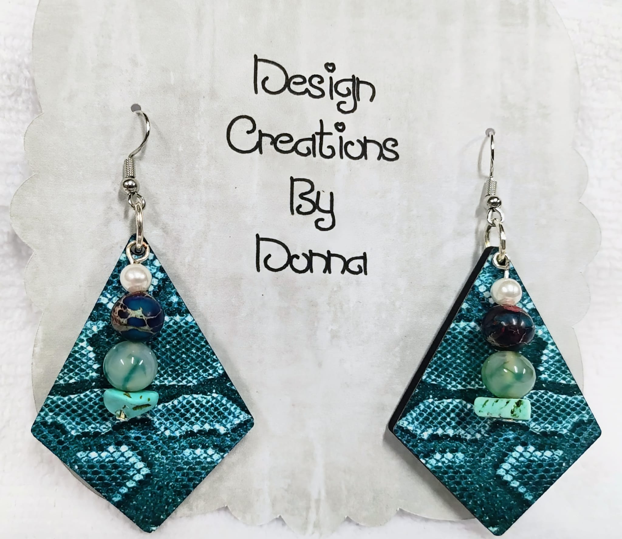 Teal Texture & Bead Earrings - Imagination Print