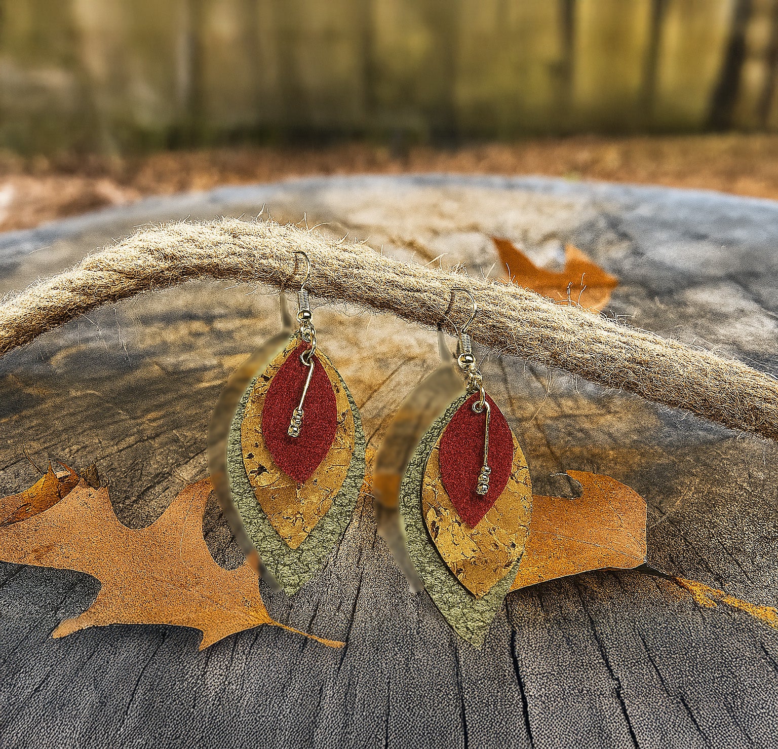 Cork & Faux Leather Dangle Earrings - Imagination Print