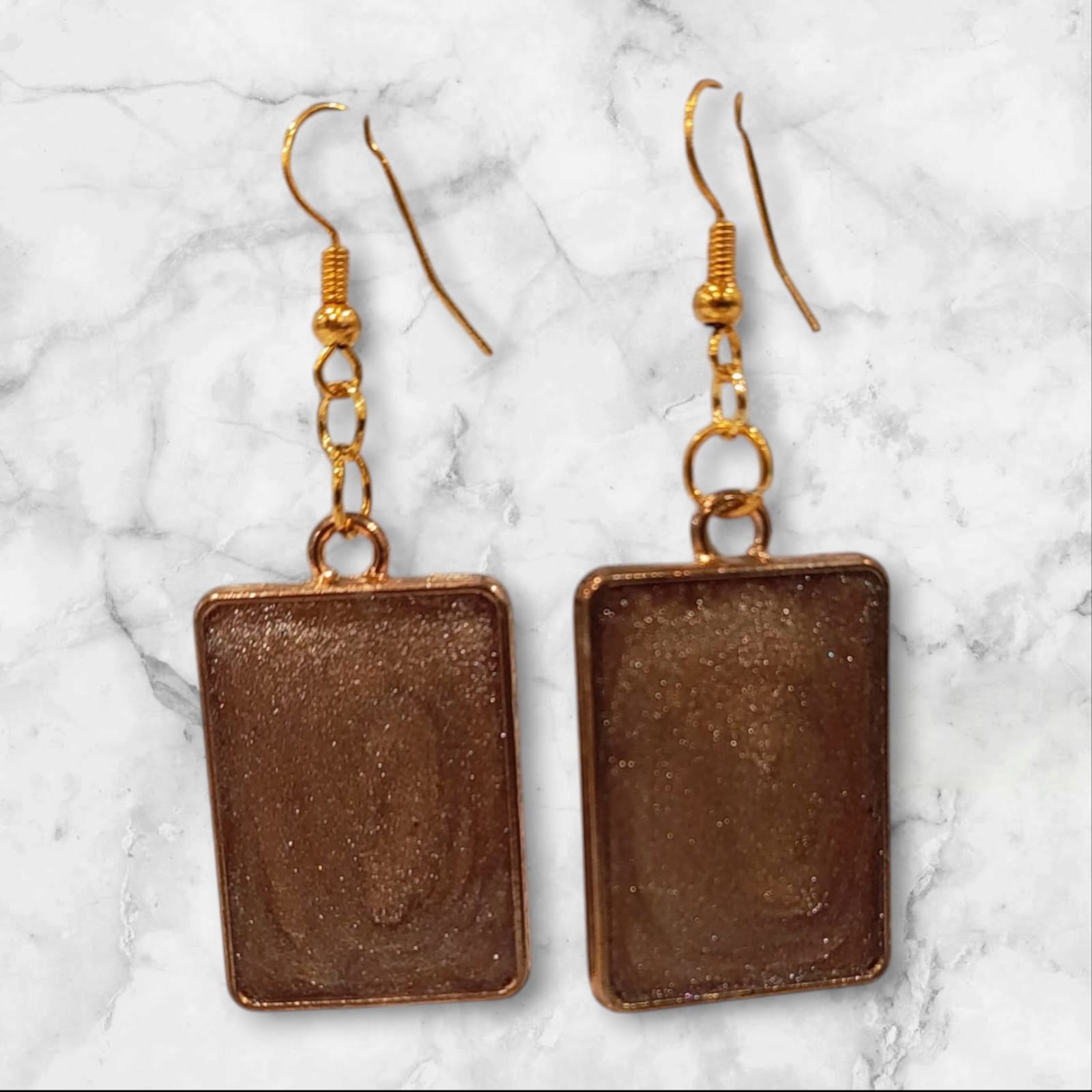 Cosmic Bronze Resin Rectangle Earrings - Imagination Print