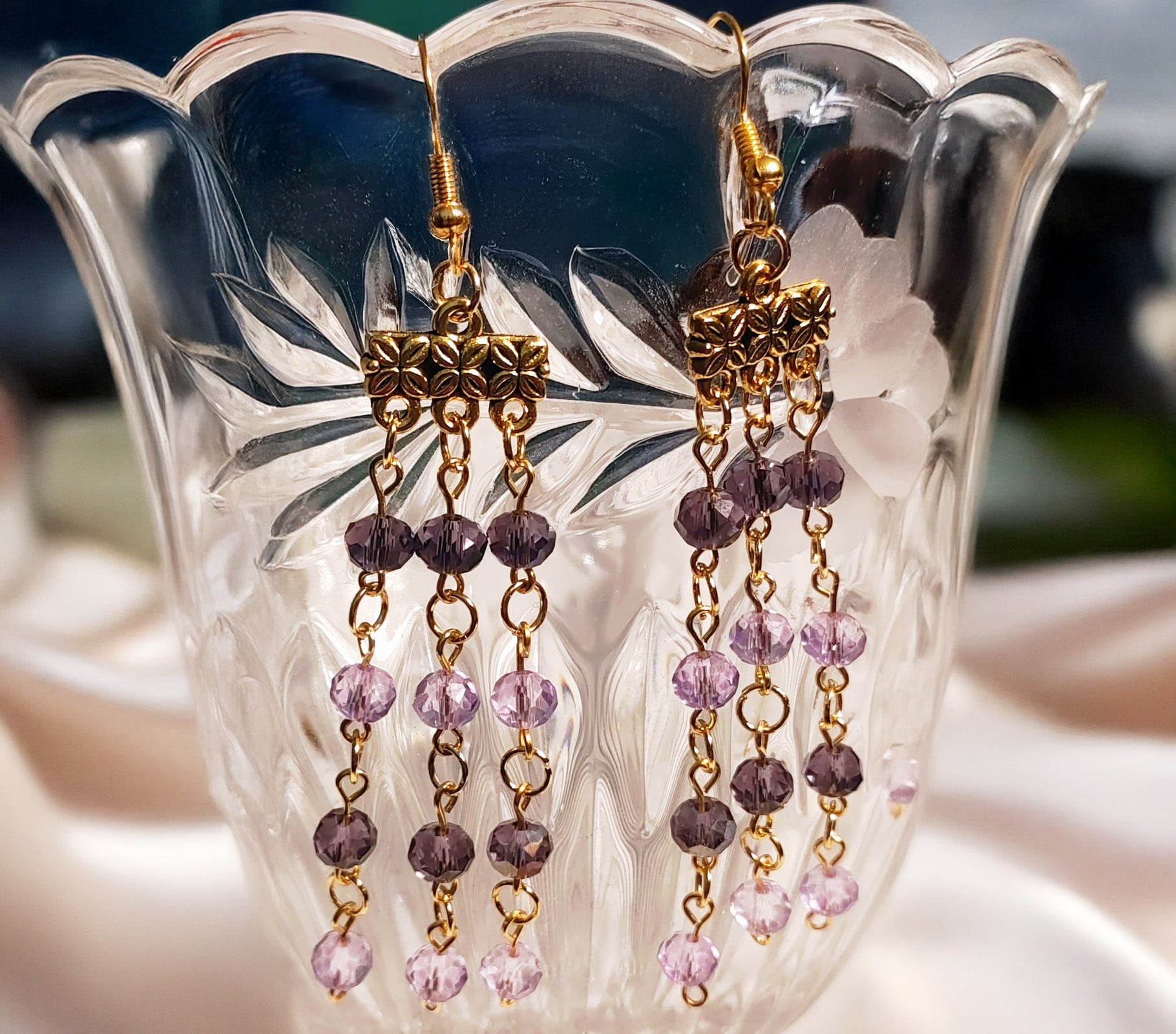 Lavender Cascade Crystal Dangle Earrings - Imagination Print