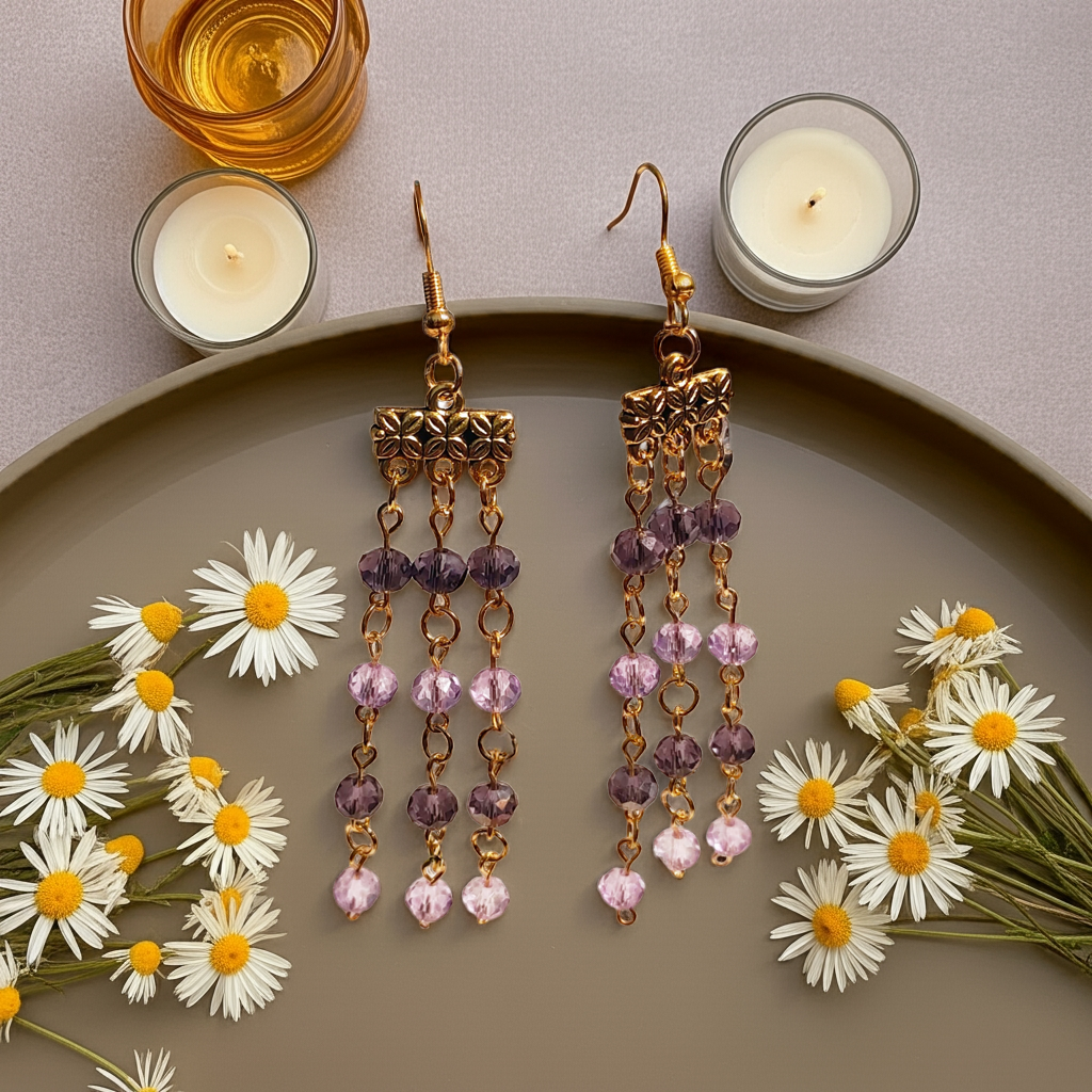 Lavender Cascade Crystal Dangle Earrings - Imagination Print
