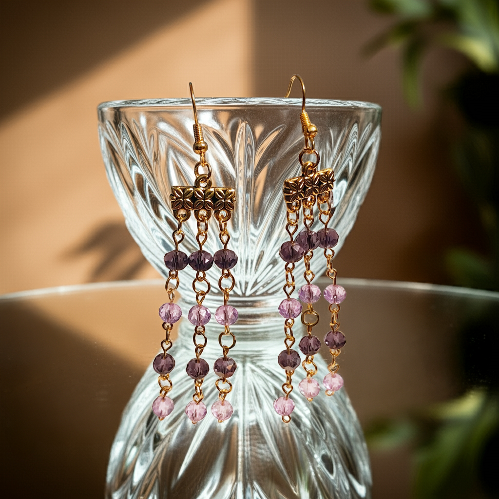 Lavender Cascade Crystal Dangle Earrings - Imagination Print