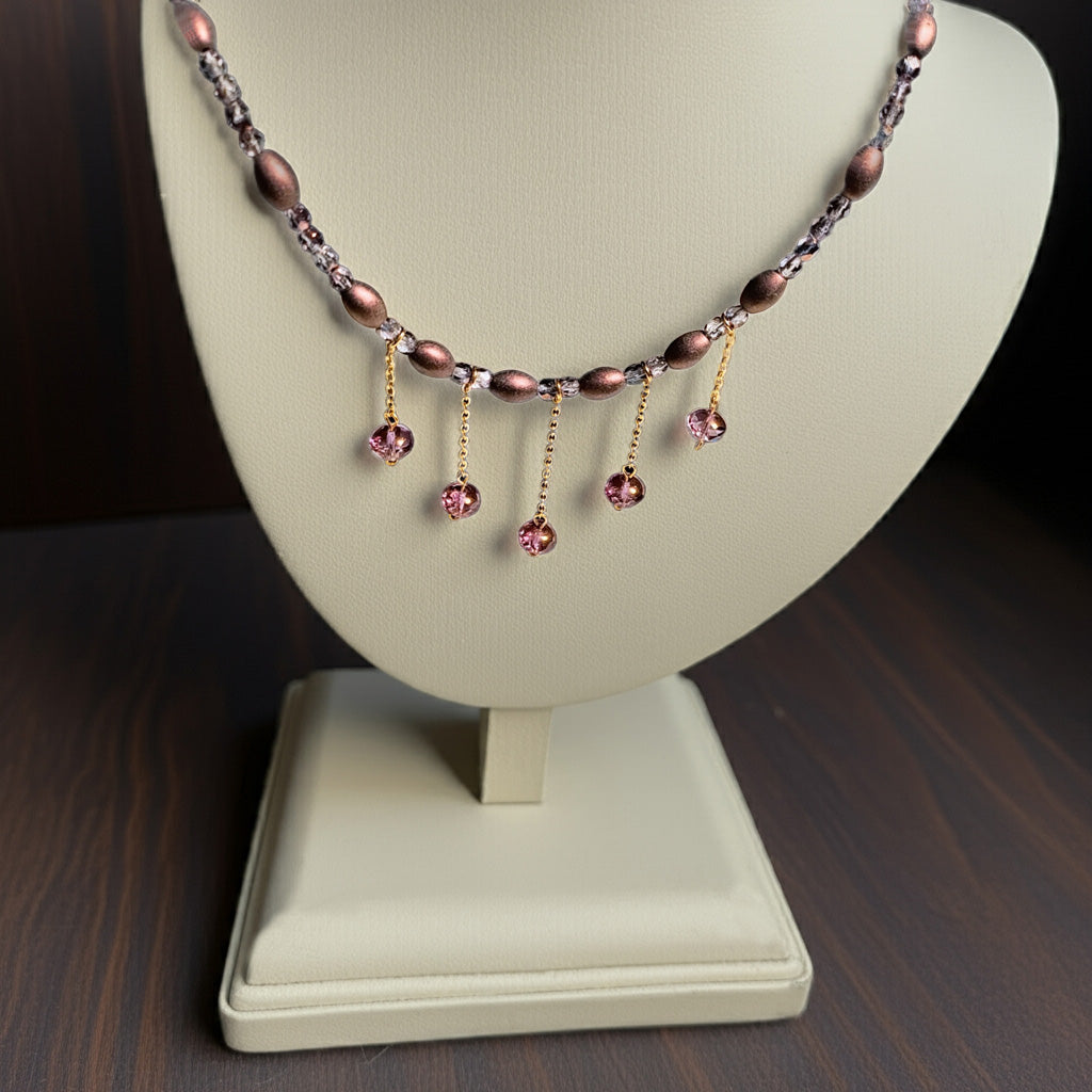 Rosé Drop Elegance Beaded Necklace - Imagination Print