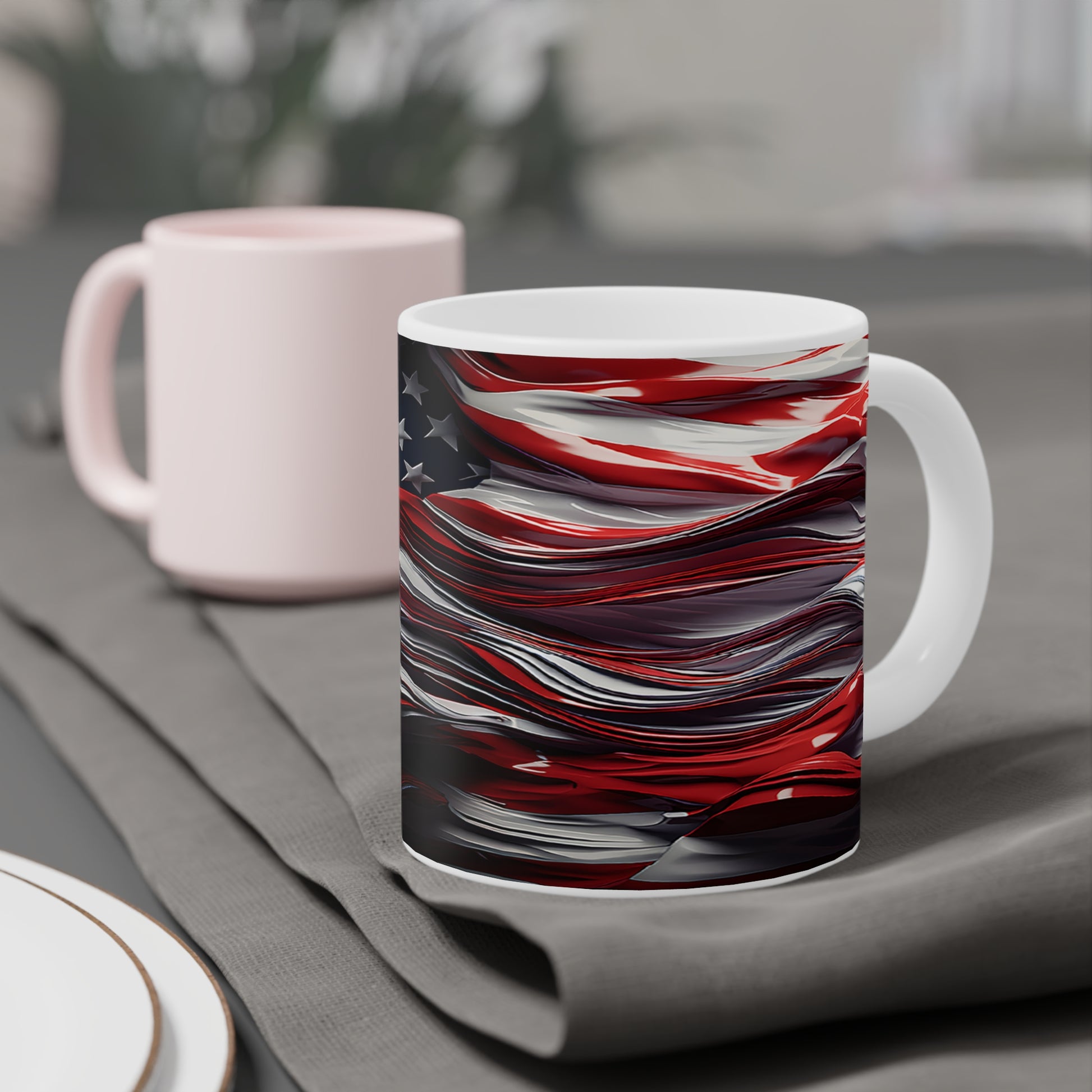 Patriotic Ceramic Mugs, 11oz/15oz/20oz USA Flag Design Coffee Lovers - Imagination Print
