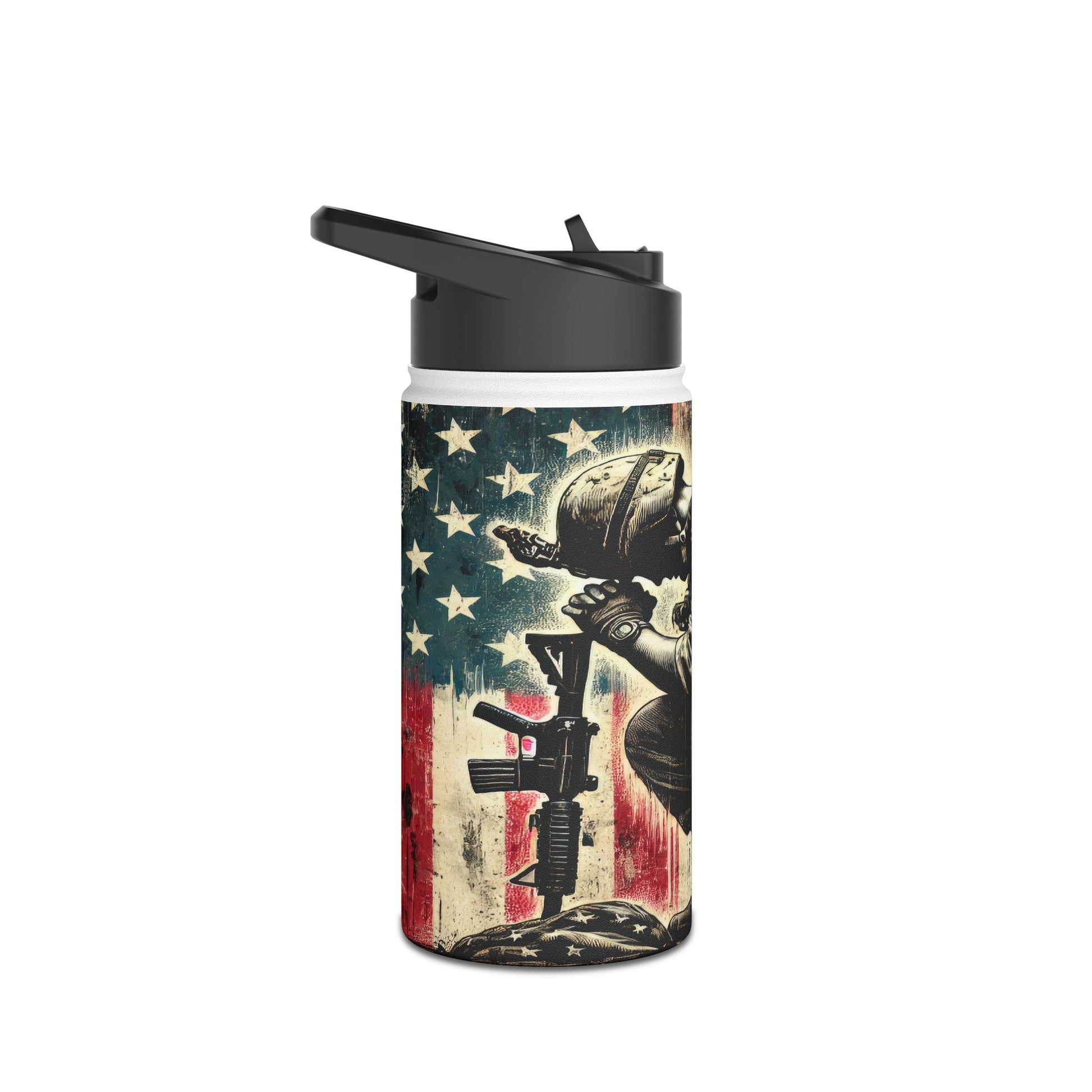 Patriotic Stainless Steel Water Bottle, Military Tribute
