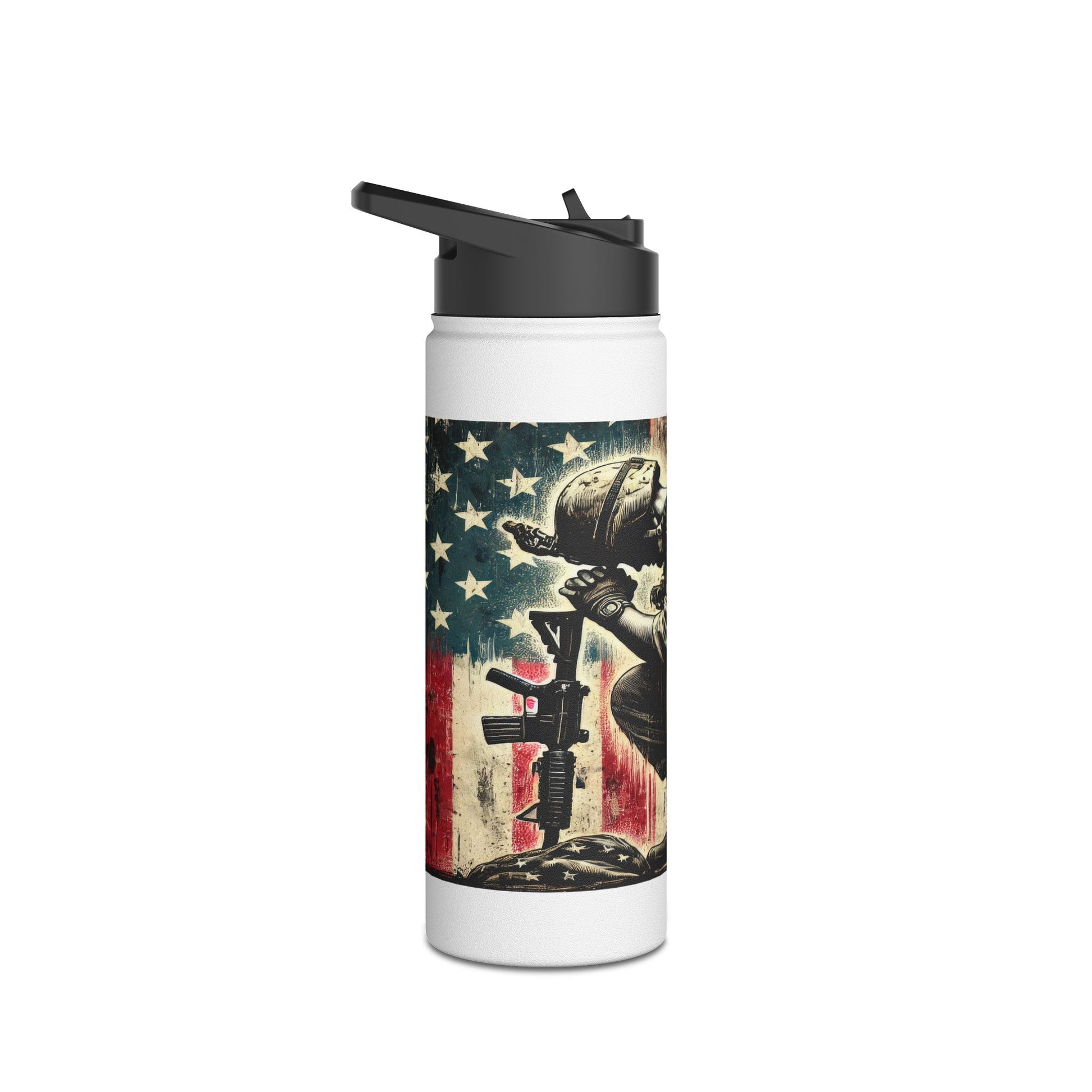 Patriotic Stainless Steel Water Bottle, Military Tribute