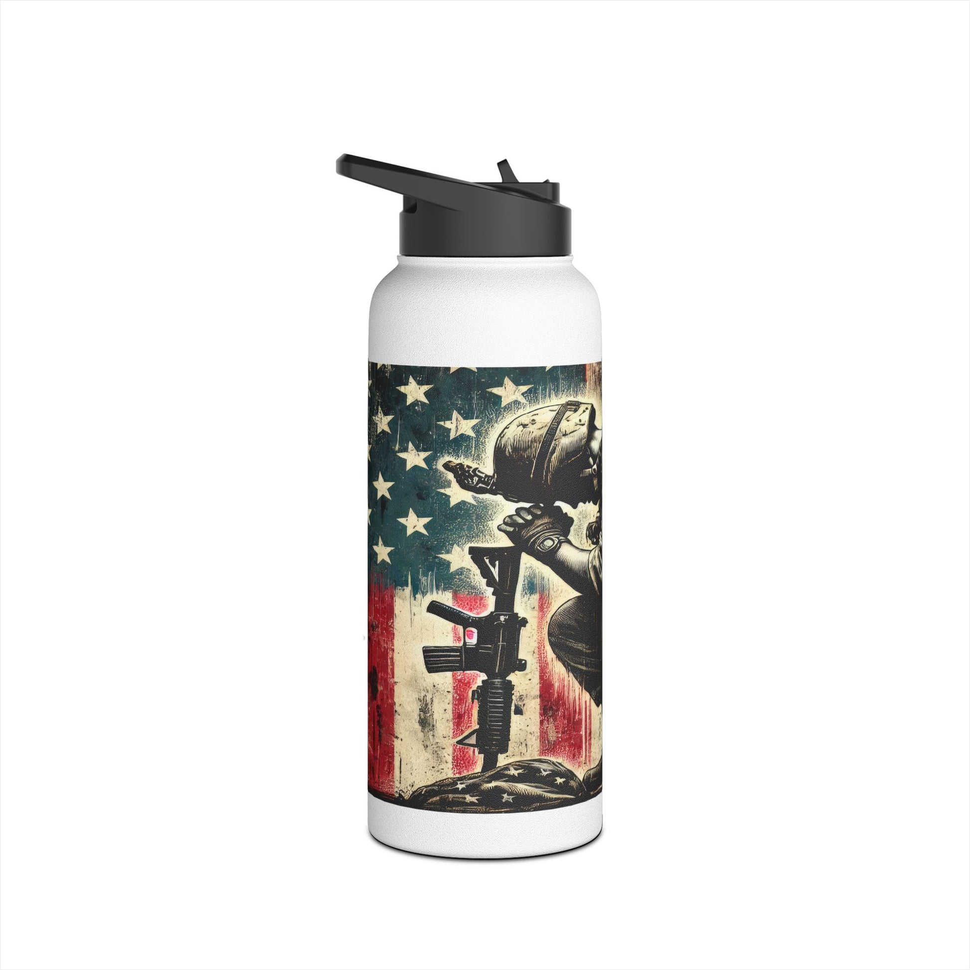 Patriotic Stainless Steel Water Bottle, Military Tribute