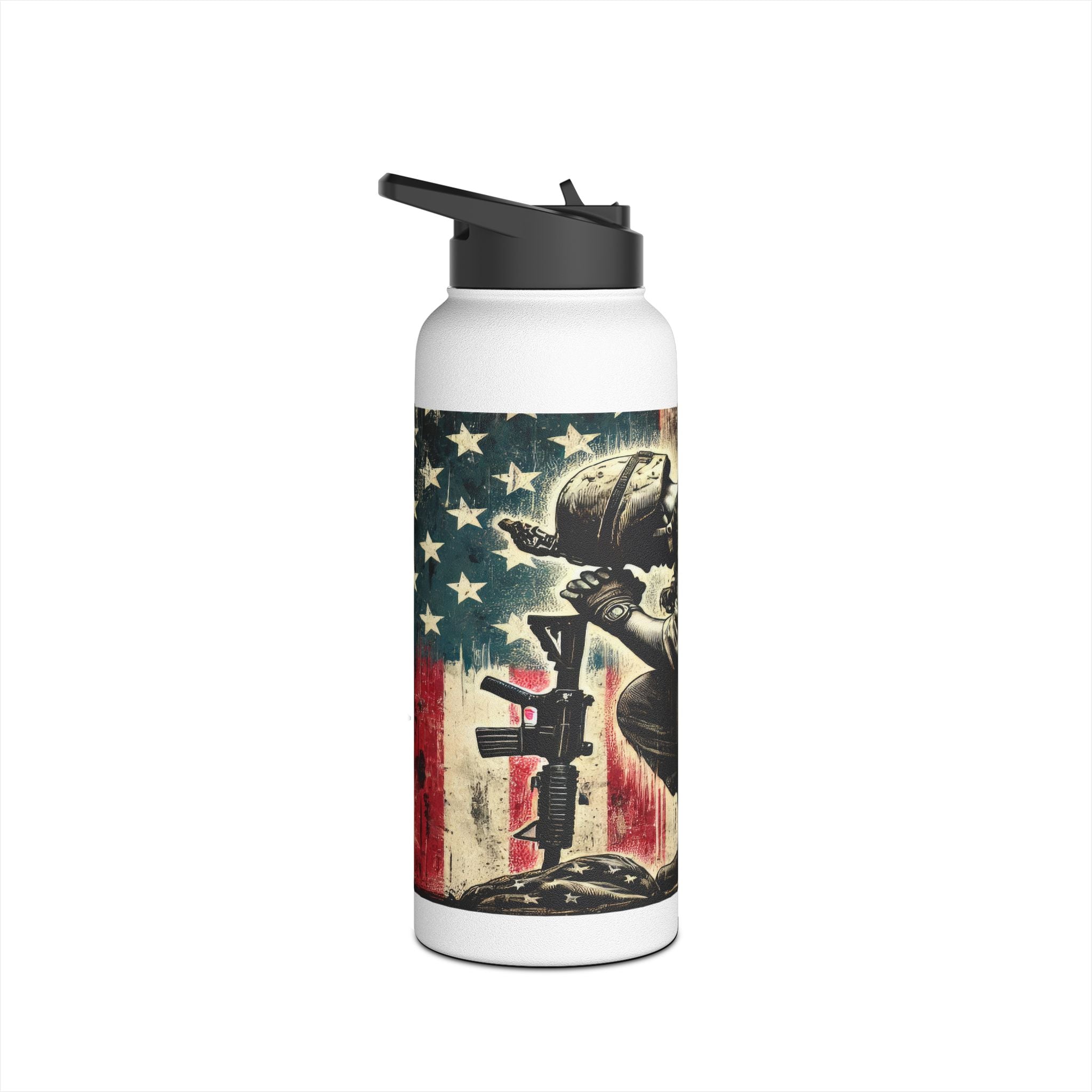 Patriotic Stainless Steel Water Bottle, Military Tribute